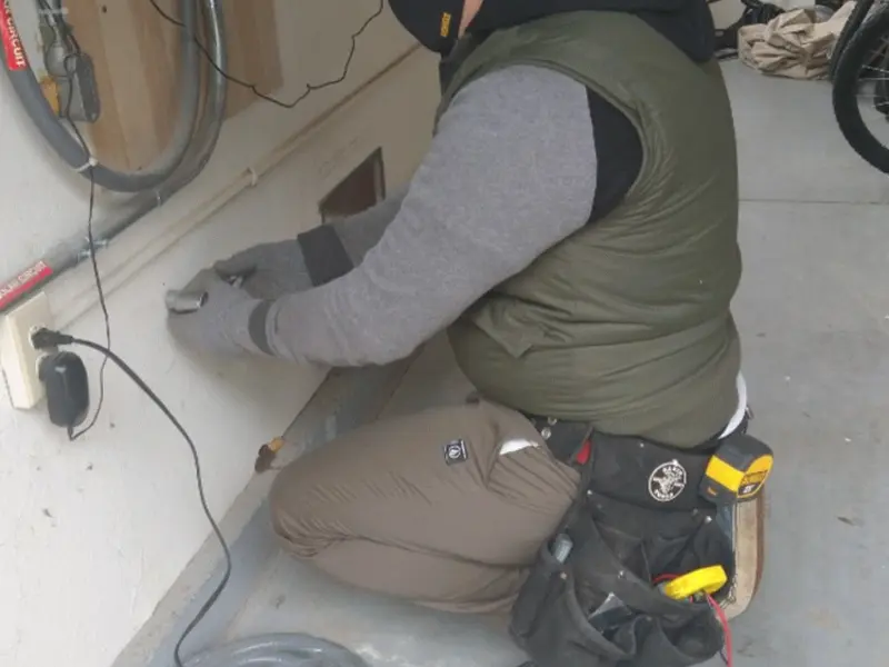 Electrician performing outlet wiring in a Sahuarita garage